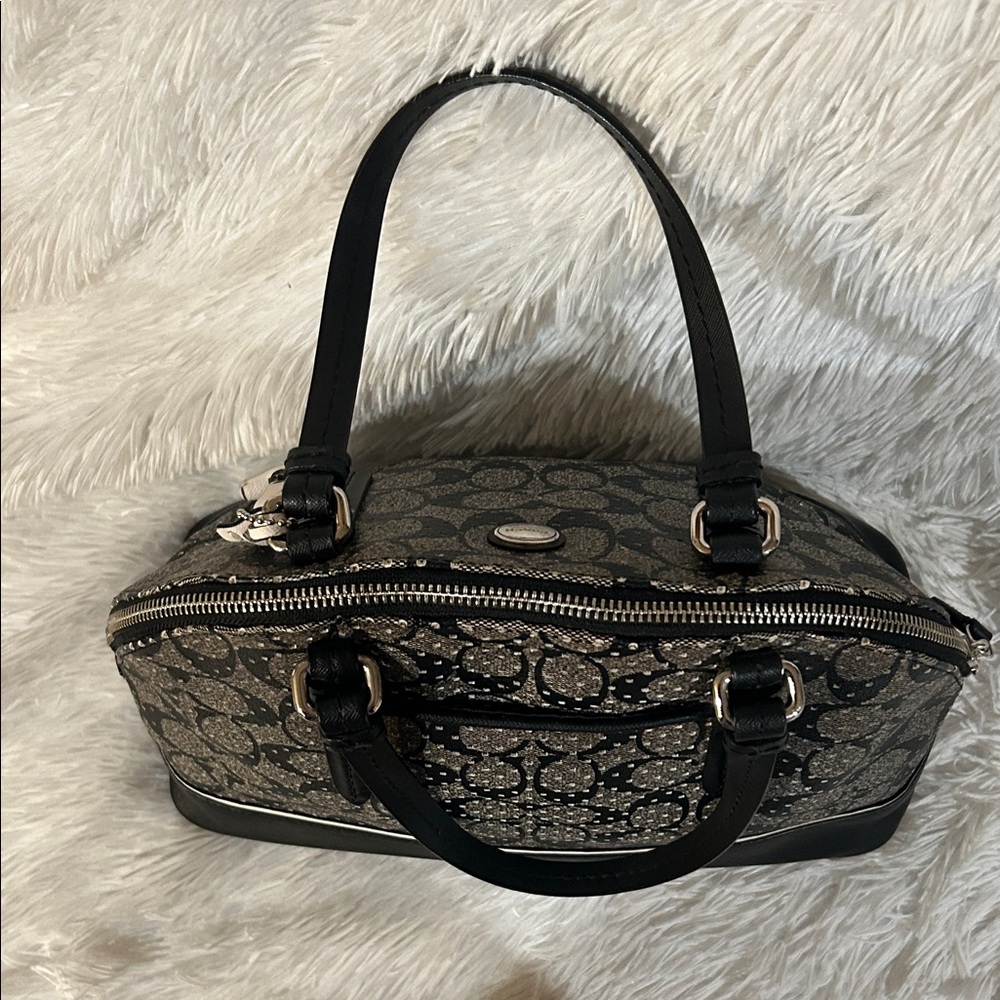 Coach Peyton Perforated Black and Gray Domed Satchel - Picture 5 of 10